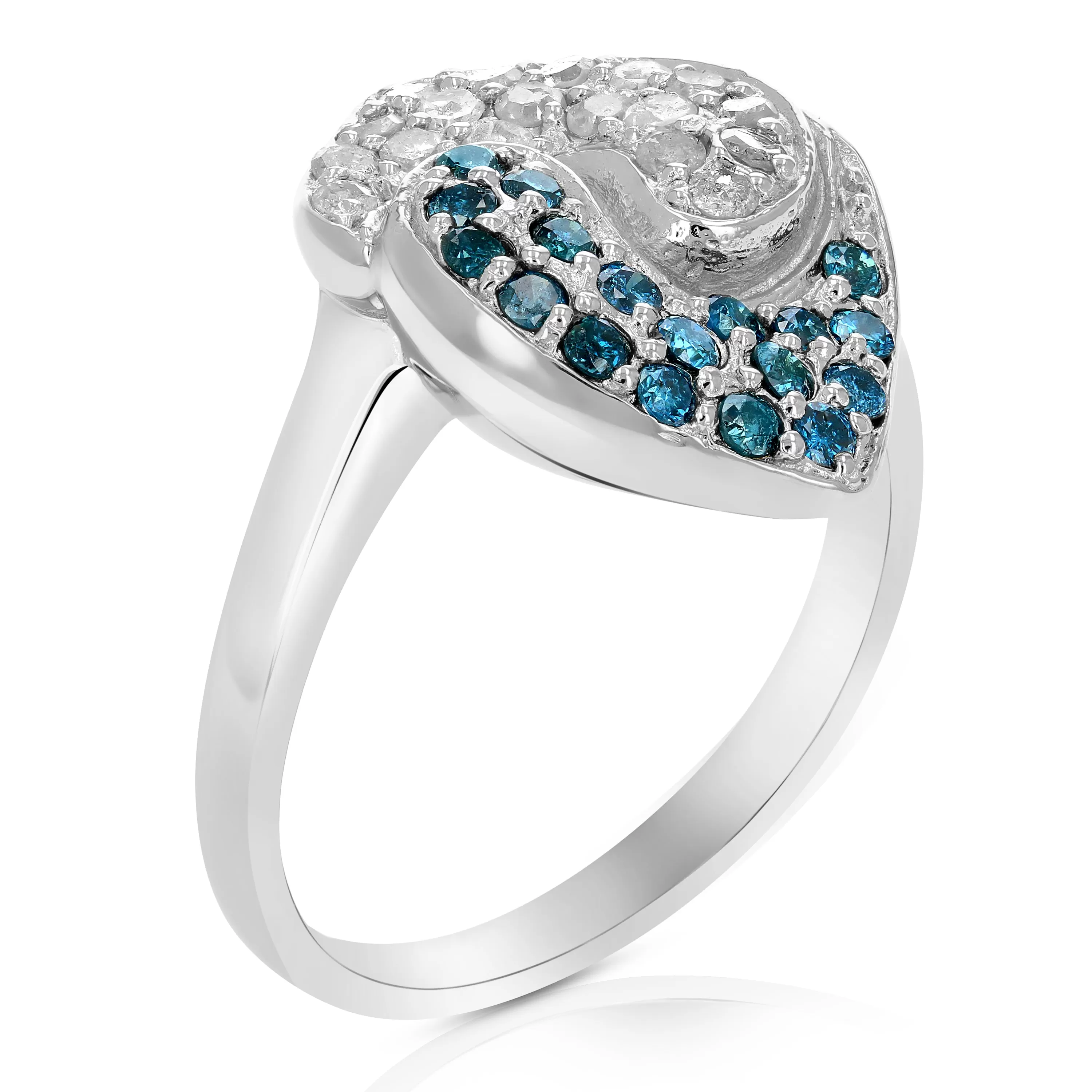 0.80 cttw Blue and White Diamond Ring .925 Sterling Silver with Rhodium Plating