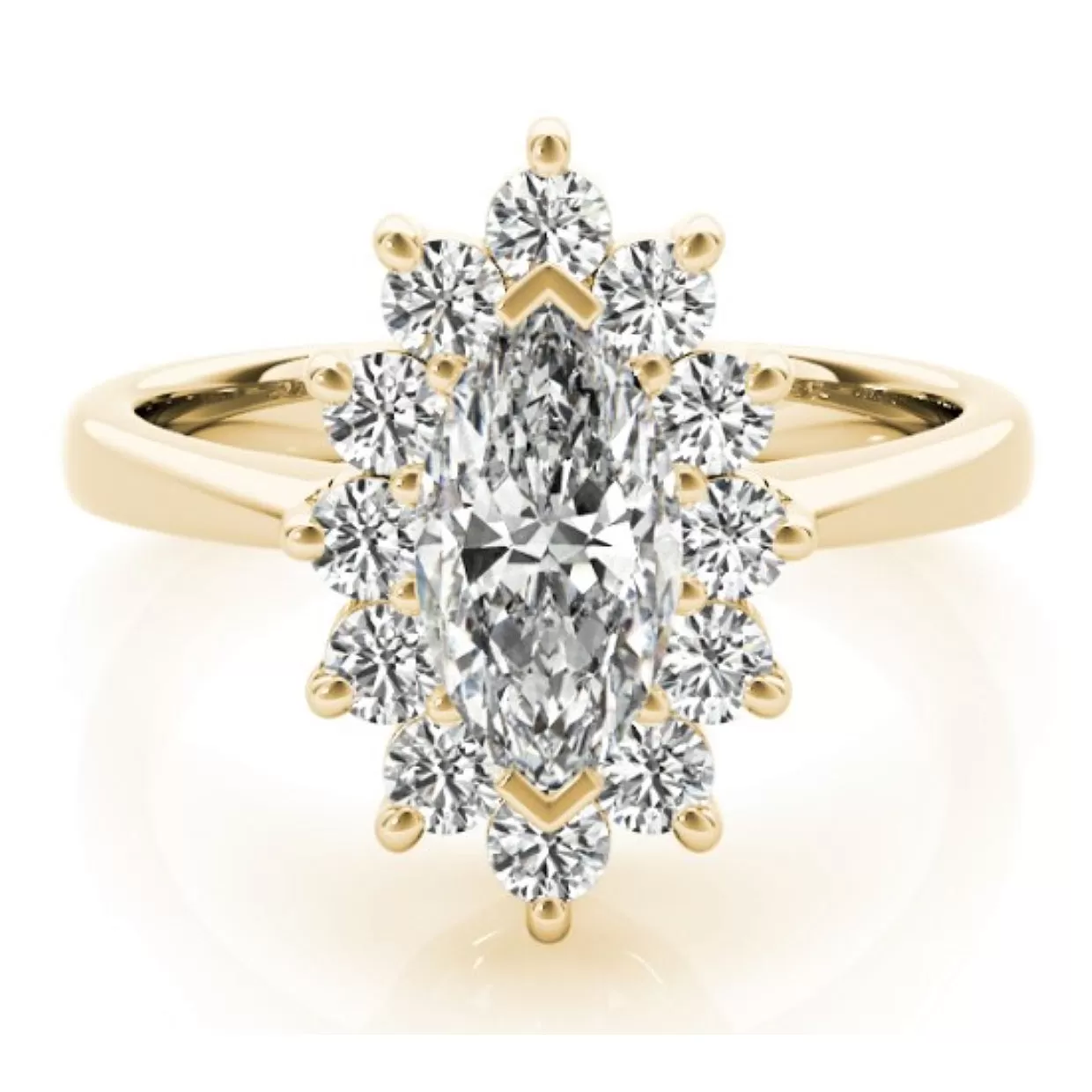 1 1/2 Ct Marquise Diamond Halo Engagement Ring 14k Yellow Gold