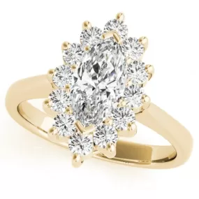 1 1/2 Ct Marquise Diamond Halo Engagement Ring 14k Yellow Gold