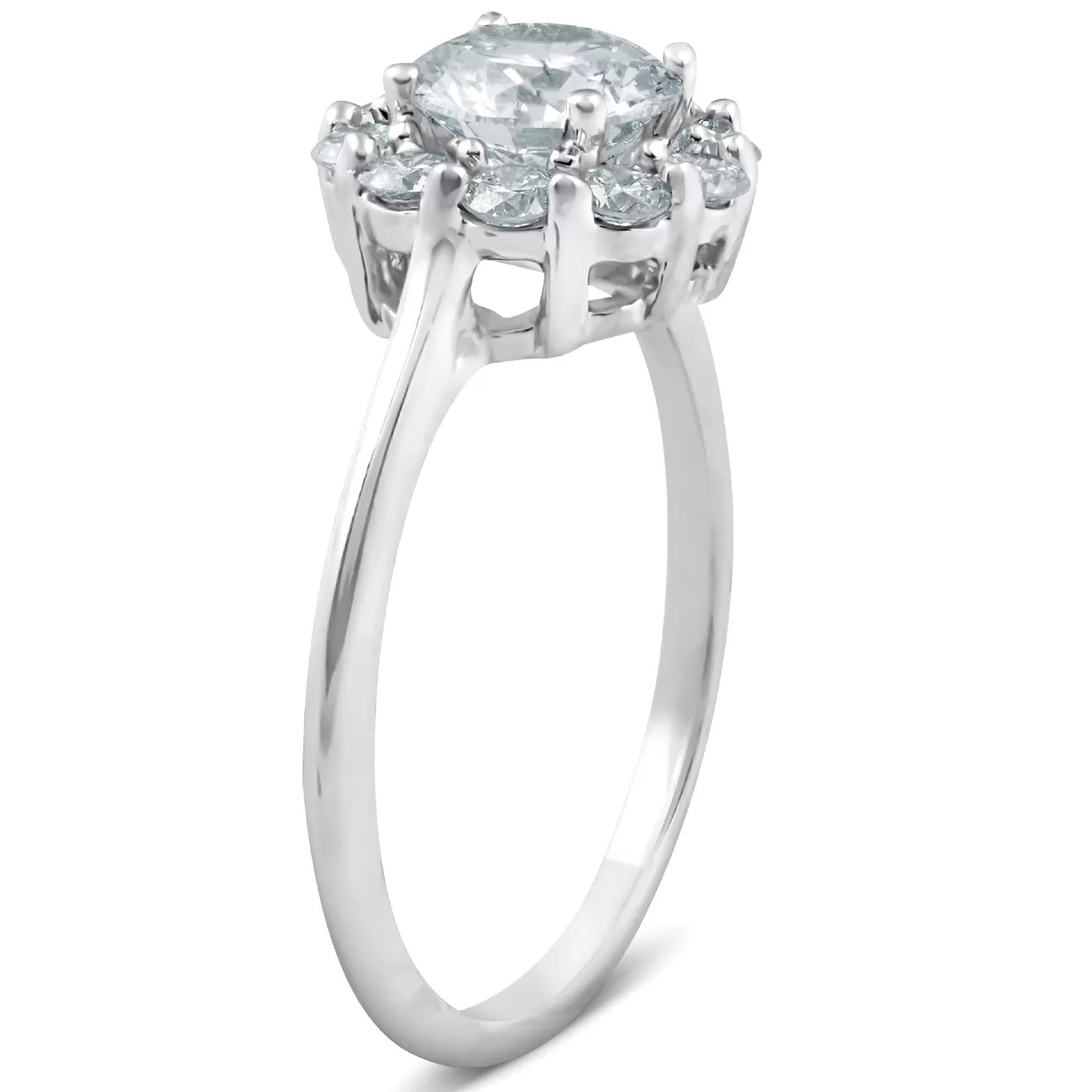 1 1/2 Ct TDW Halo Round Cut Diamond Engagement Ring With Plain Band White Gold