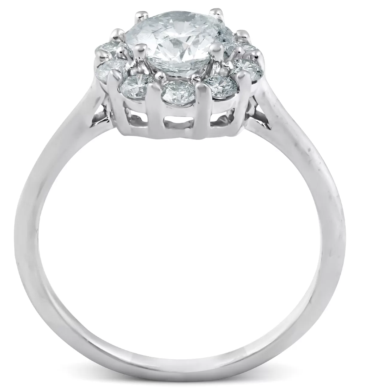 1 1/2 Ct TDW Halo Round Cut Diamond Engagement Ring With Plain Band White Gold