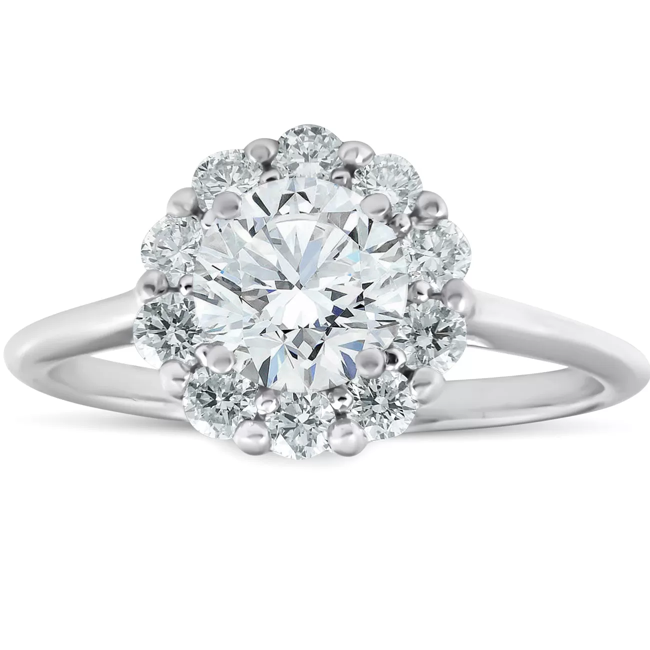 1 1/2 Ct TDW Halo Round Cut Diamond Engagement Ring With Plain Band White Gold