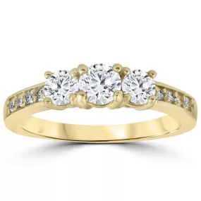 1 1/2 cttw Diamond 3-Stone Engagement Anniversary Ring 14k Yellow Gold