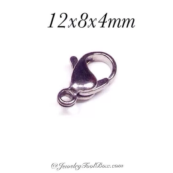 12mm Lobster Clasps, Stainless Steel, Lot Size 100 Clasps