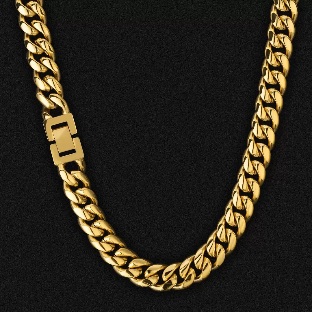 12mm Miami Cuban Link Chain in 18K Gold for Men's Chain- KRKC