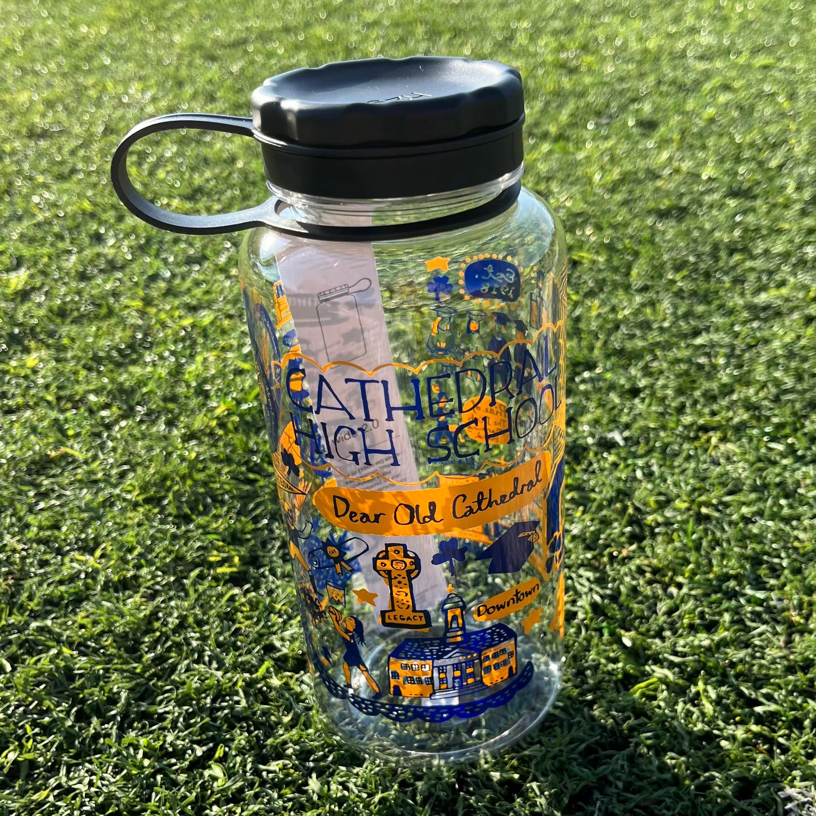 34 Ounce Clear Cathedral Artwork Water Bottle