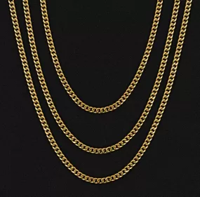 3mm/4mm/6mm Miami Cuban Link Chain with Lobster Clasp in 18K Gold/ White Gold