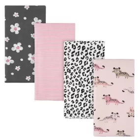 4-Pack Girls Leopard Flannel Burp Cloths