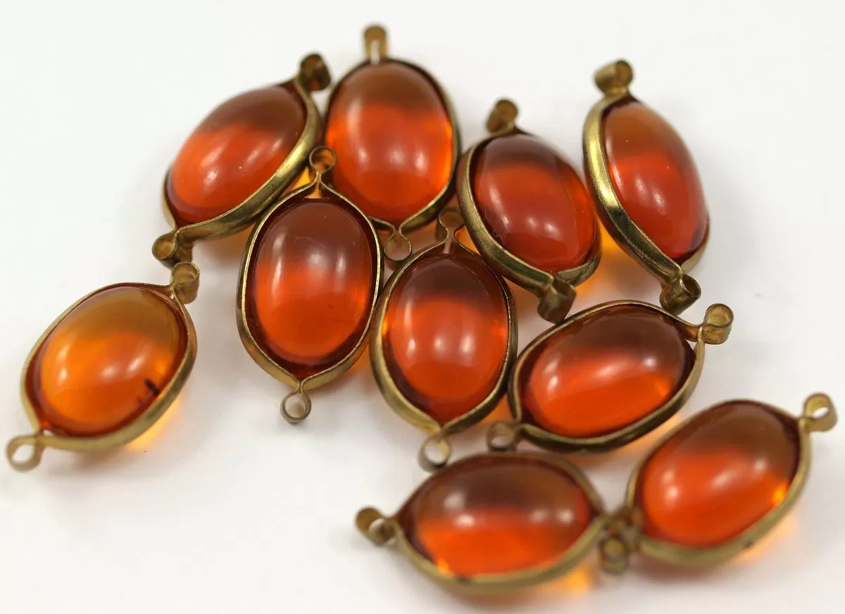 4 Vintage Orange Plastic Bead With Brass Connectors 20x10 Mm Y314 Y082