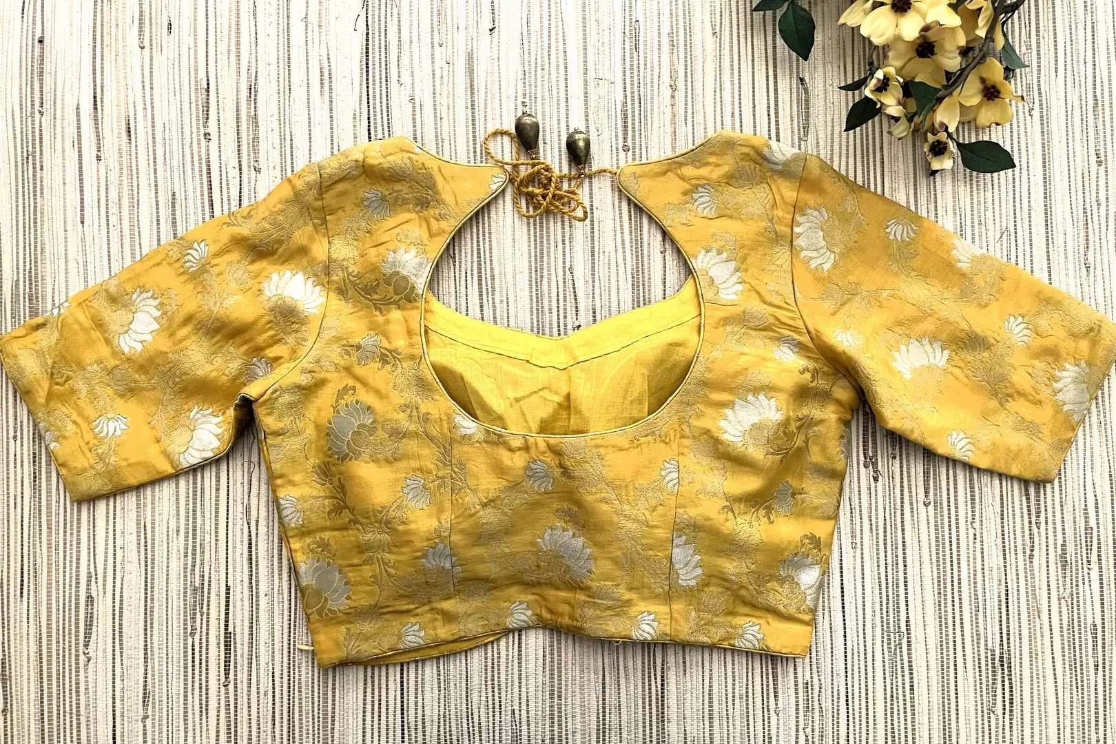 42A011 Yellow Banarasi Saree Blouse