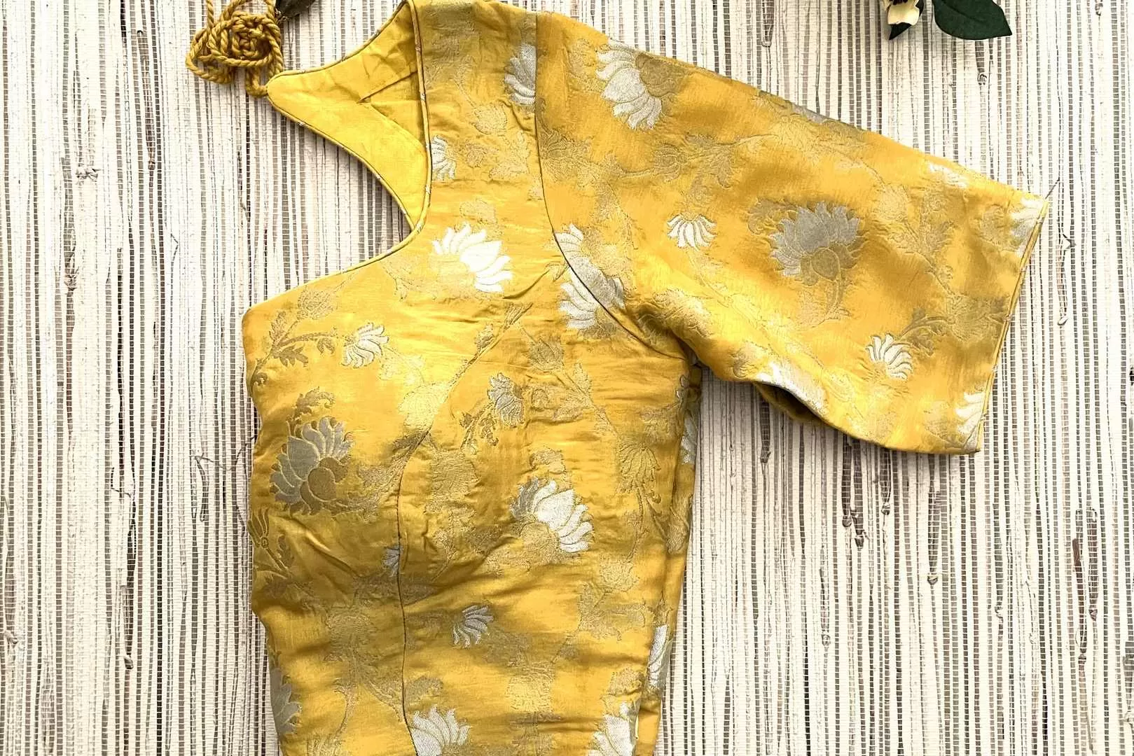 42A011 Yellow Banarasi Saree Blouse