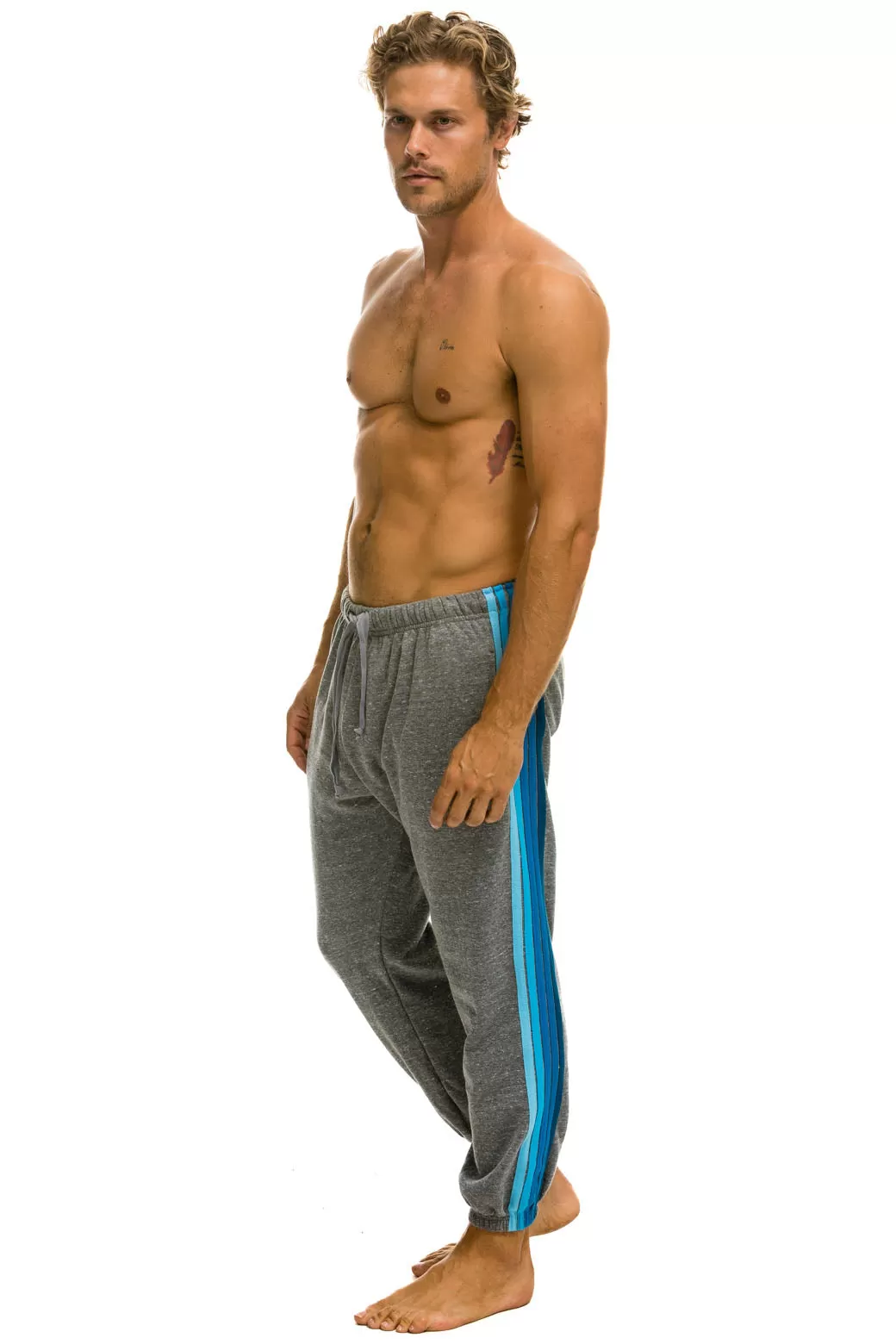 5 STRIPE SWEATPANTS - HEATHER GREY // BLUE