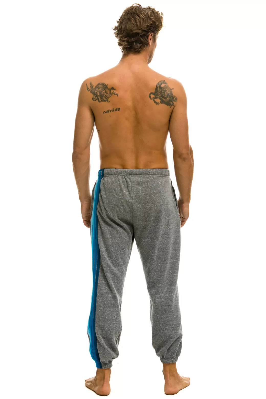 5 STRIPE SWEATPANTS - HEATHER GREY // BLUE