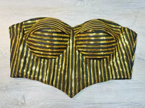 50W550-RO Golden and Black Stripped Off Shoulder Blouse