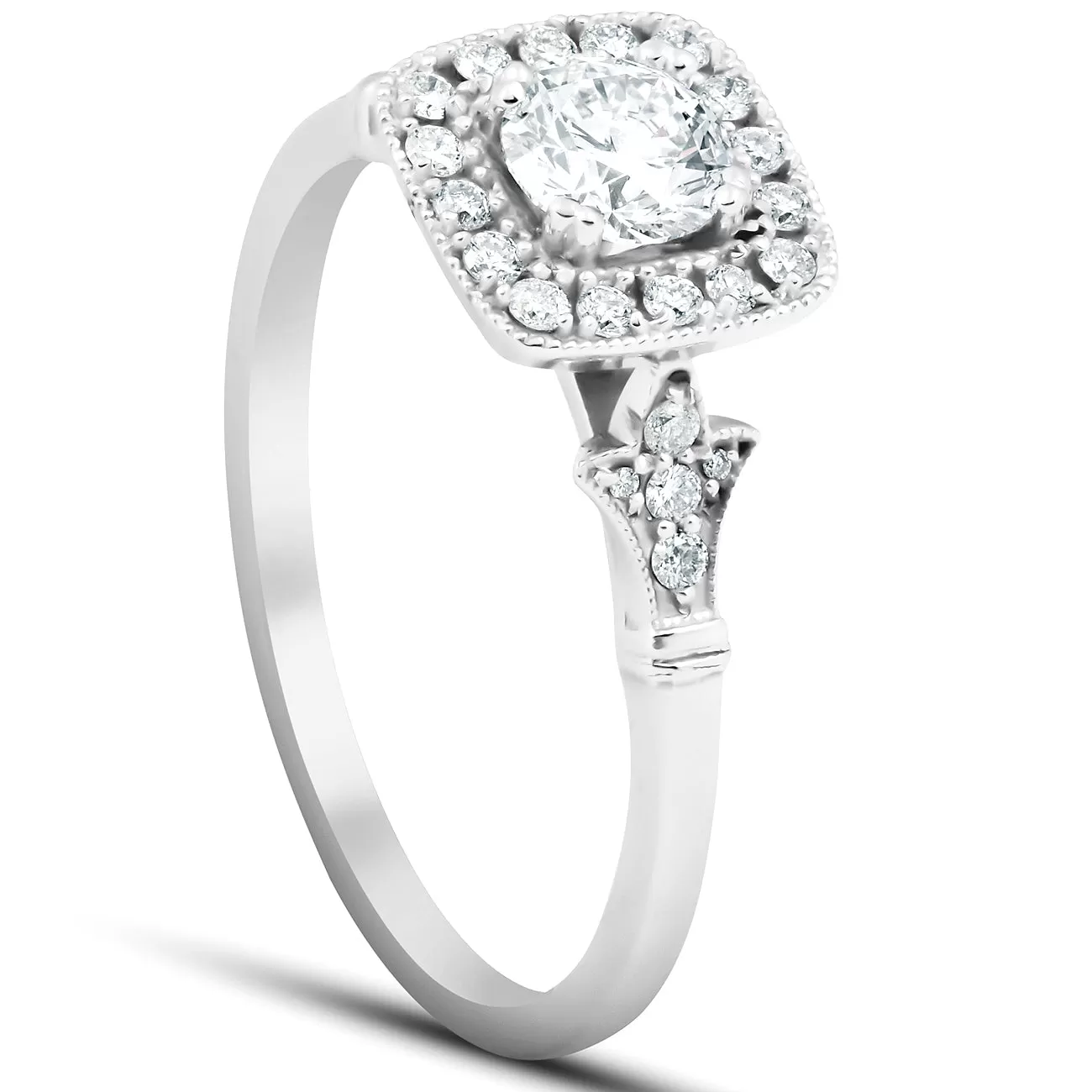 .75 Ct Cushion Halo Diamond Engagement Wedding Ring Set 14k White Gold Lab Grown