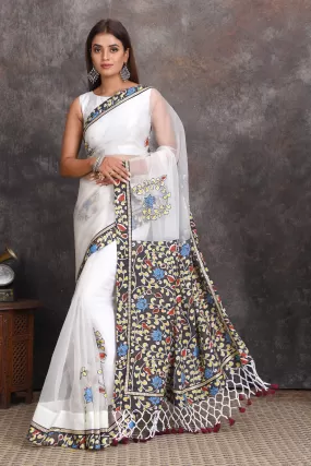 90N613 Off-White Organza Kalamkari Saree