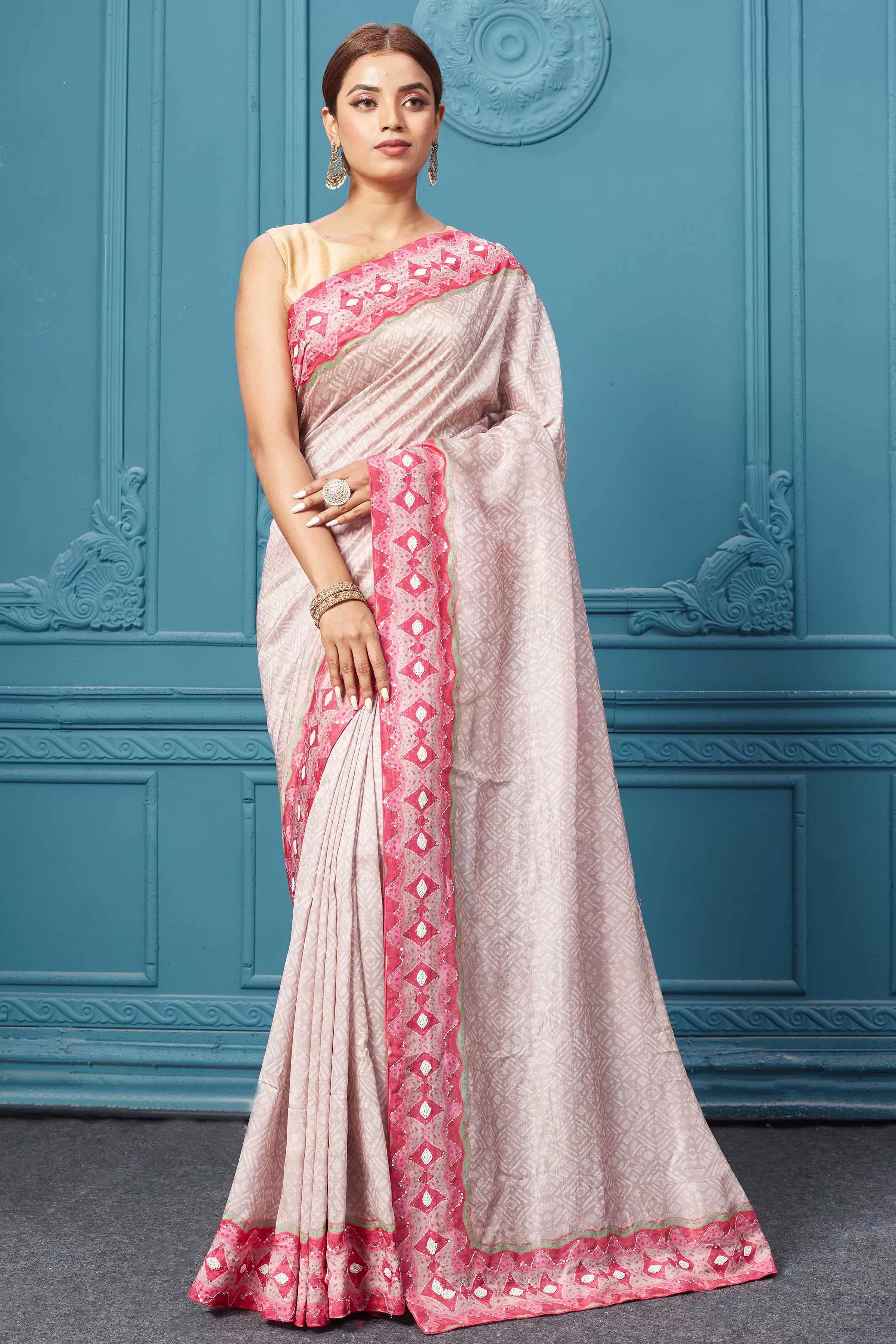 91A103 Pink Mulberry Silk Saree Set