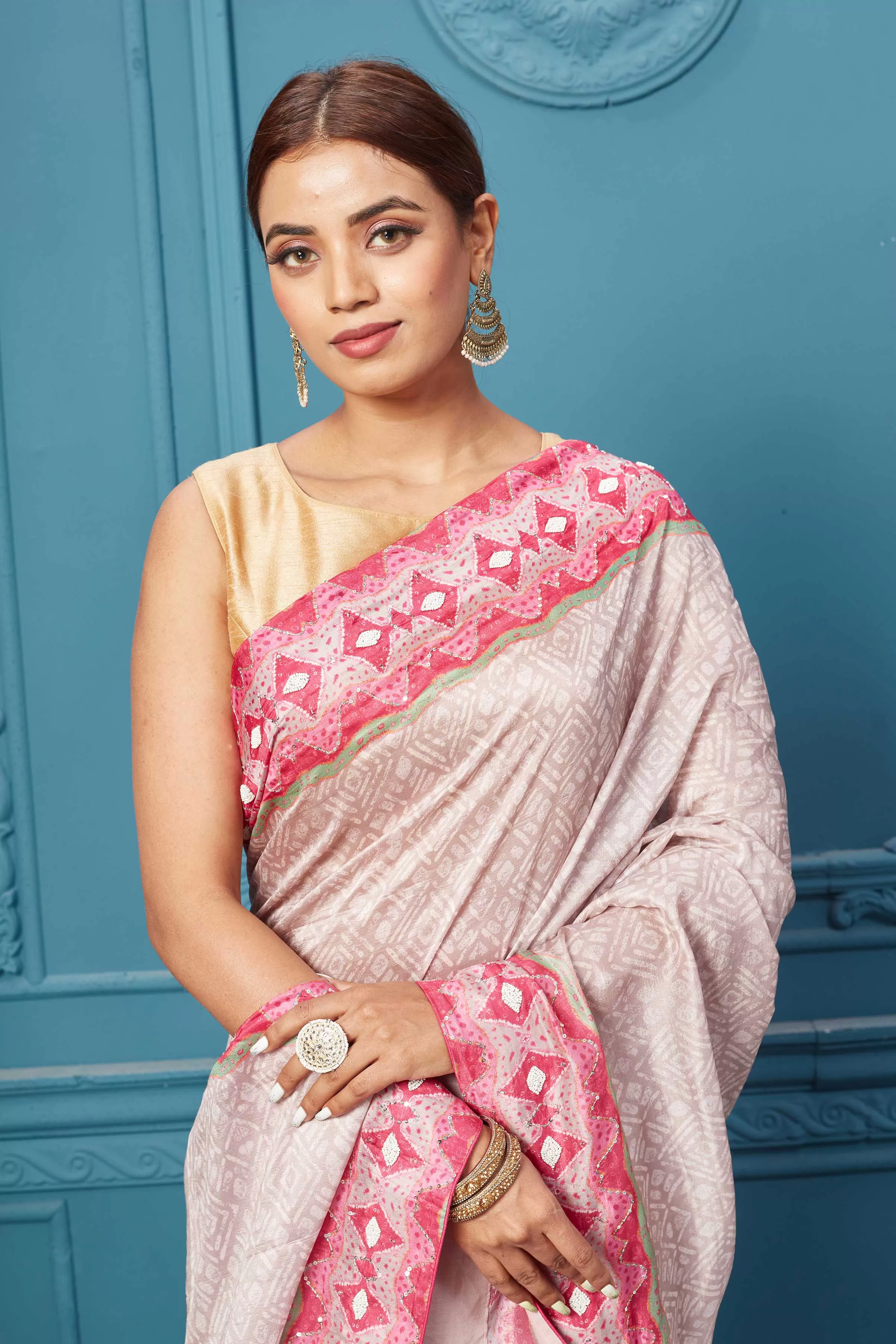 91A103 Pink Mulberry Silk Saree Set