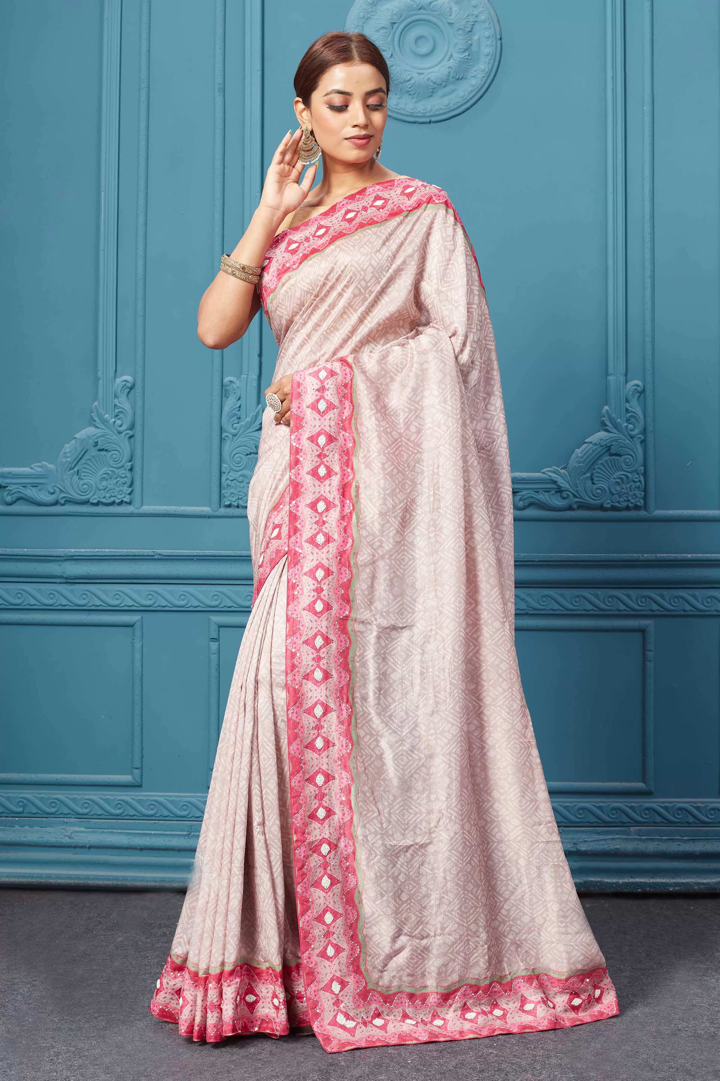 91A103 Pink Mulberry Silk Saree Set