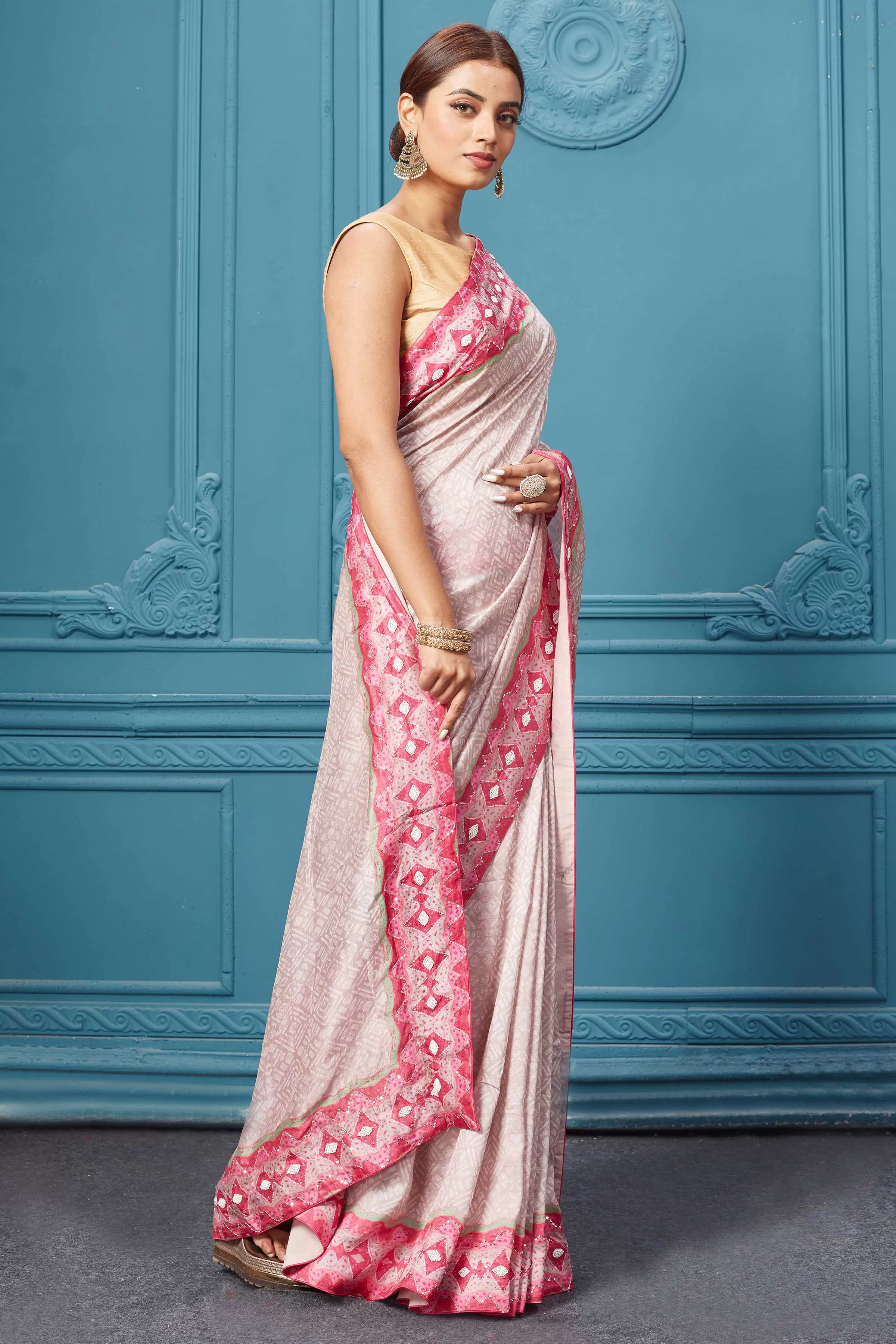 91A103 Pink Mulberry Silk Saree Set