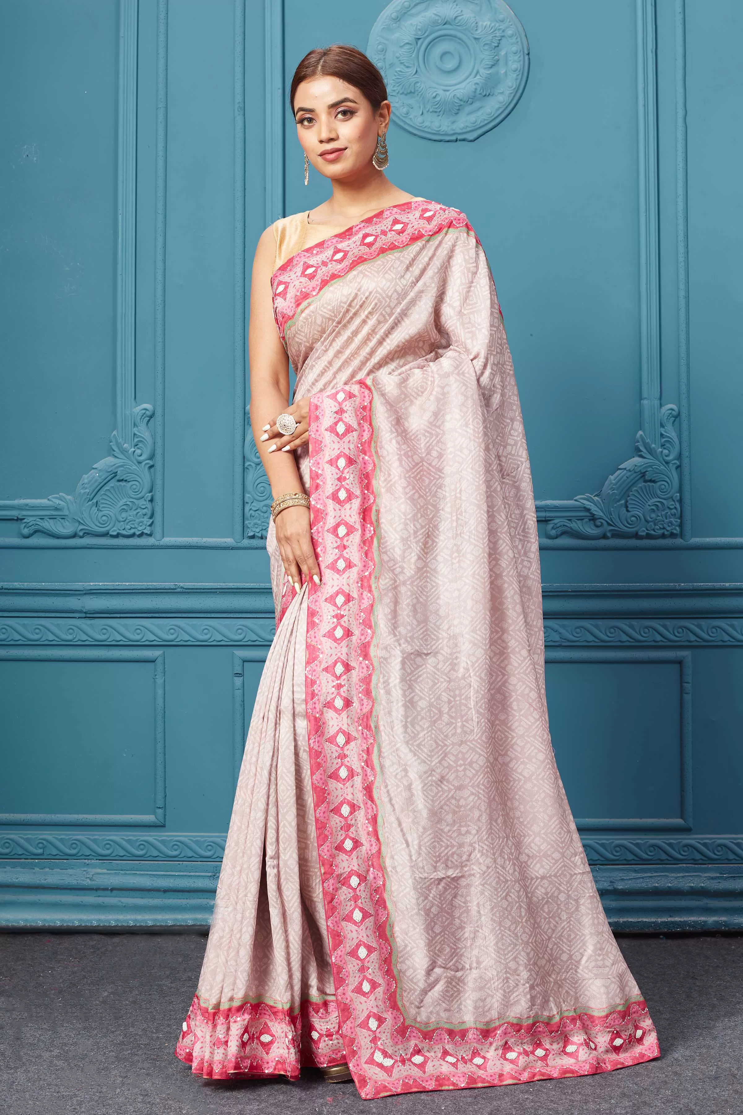 91A103 Pink Mulberry Silk Saree Set