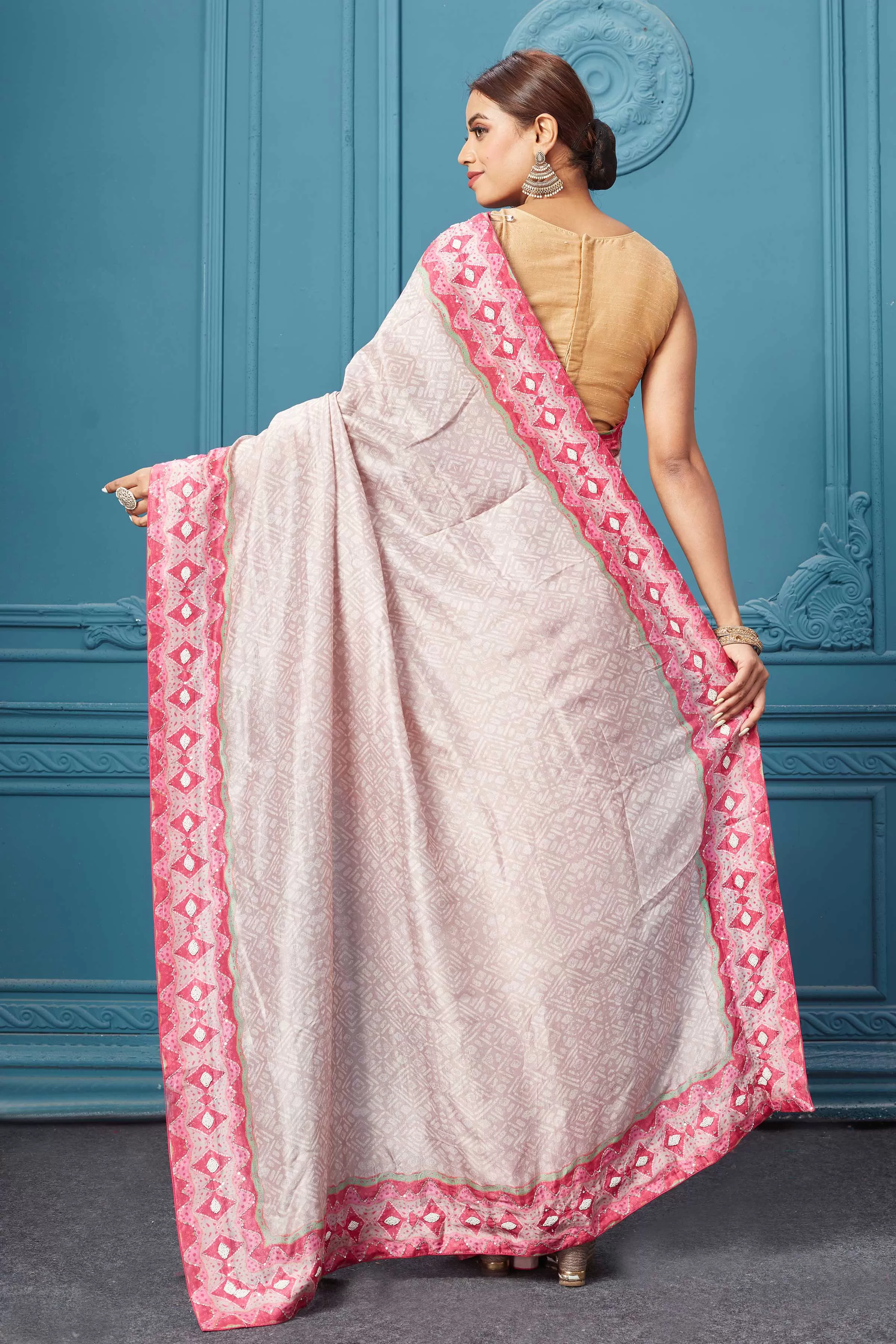 91A103 Pink Mulberry Silk Saree Set