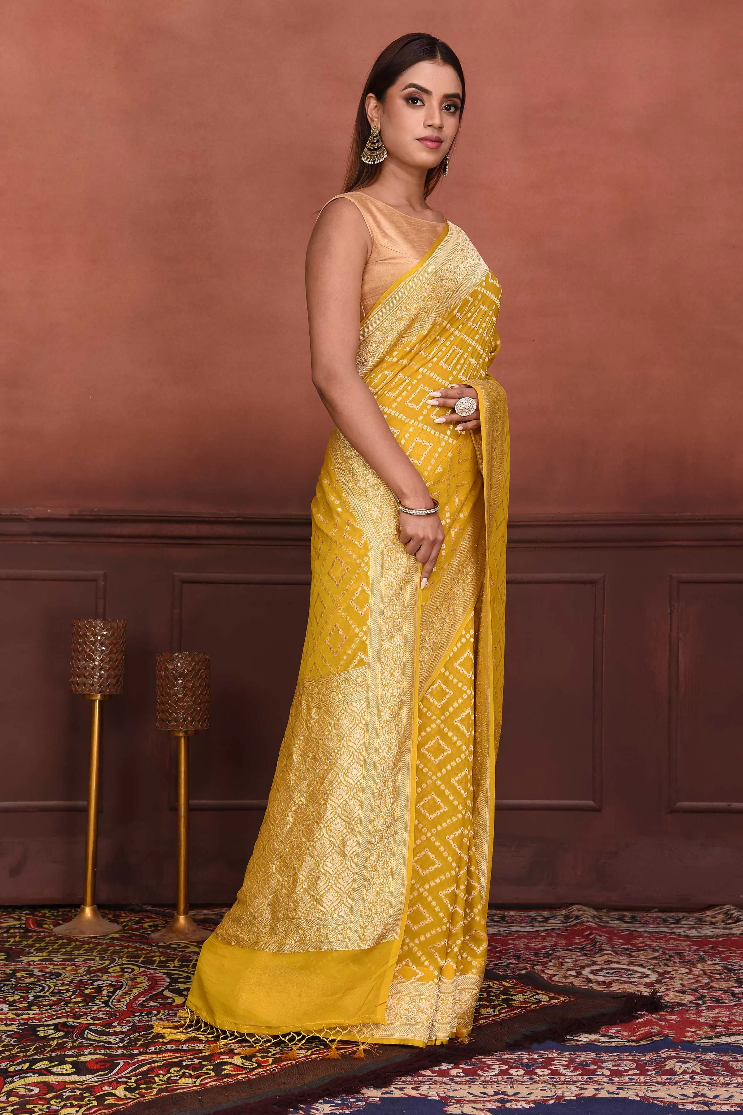 91A172 Mango Yellow Katan Silk Banarasi Saree with Zari Work