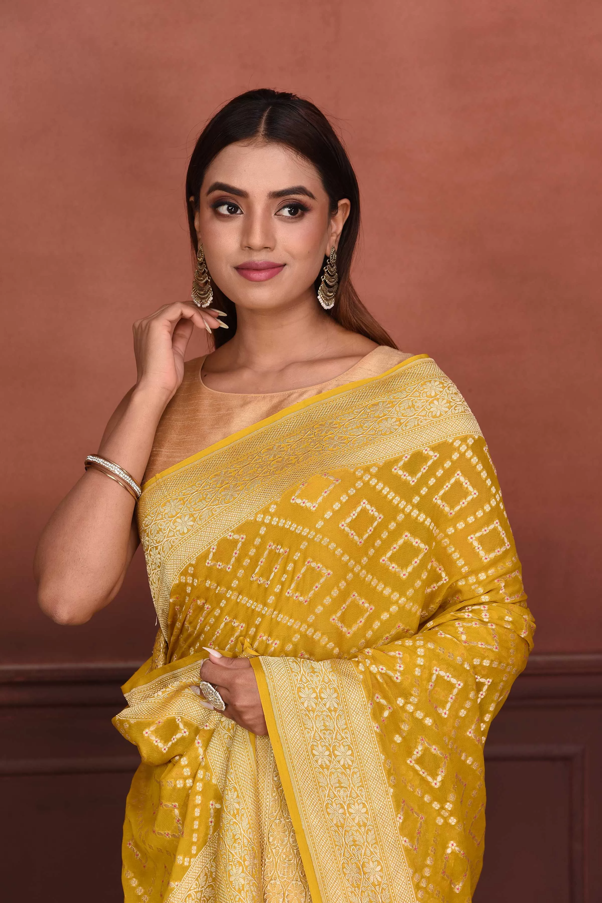 91A172 Mango Yellow Katan Silk Banarasi Saree with Zari Work