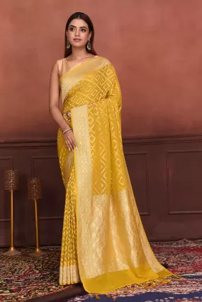 91A172 Mango Yellow Katan Silk Banarasi Saree with Zari Work