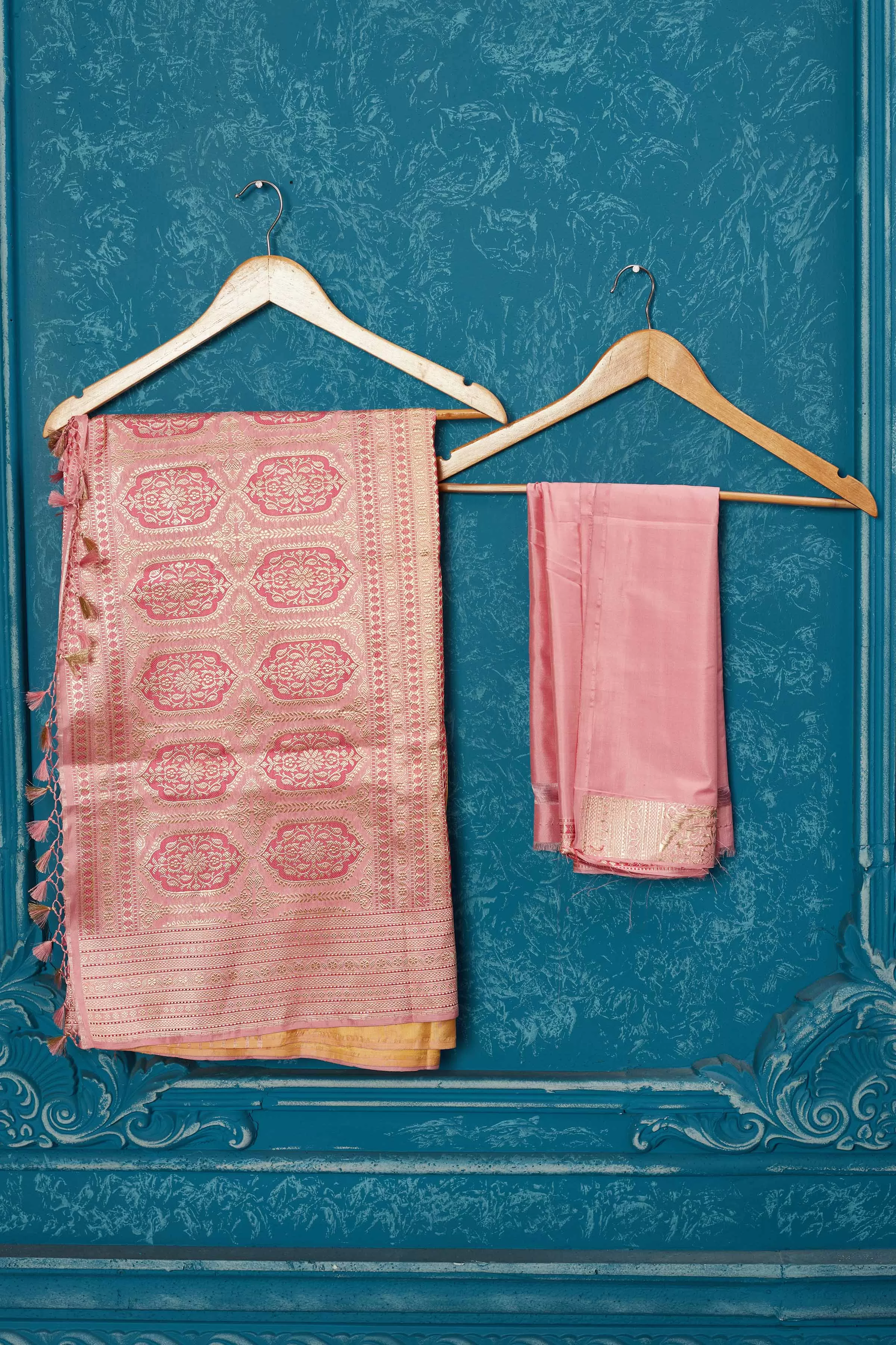 91A221 Yellow Banarasi Saree with Pink Zari Border