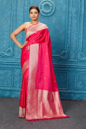 91A247 Dark Pink Mashru Banarasi Sari with Zari Border