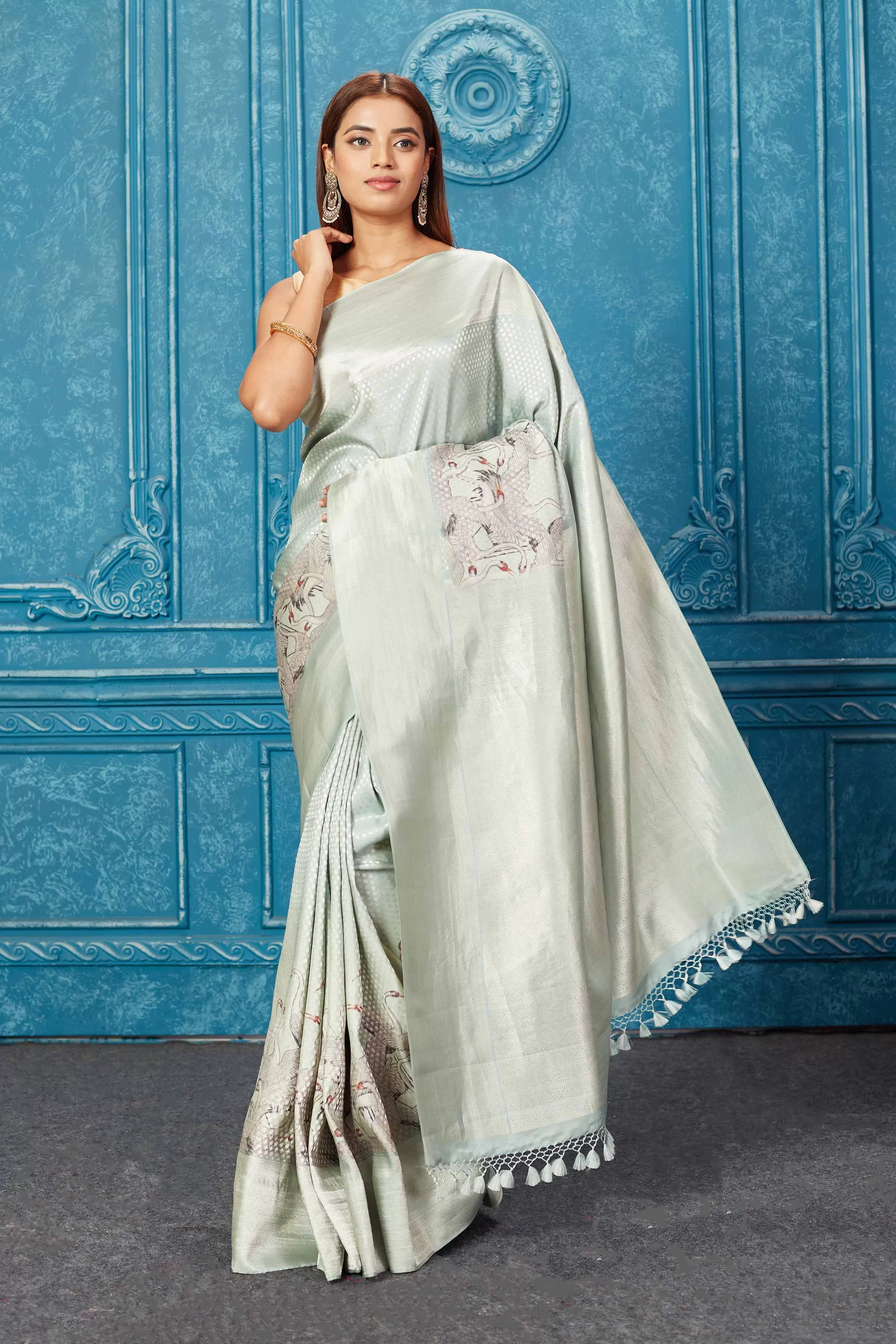 91A278 Mint Green Floral Kanchipuram Saree