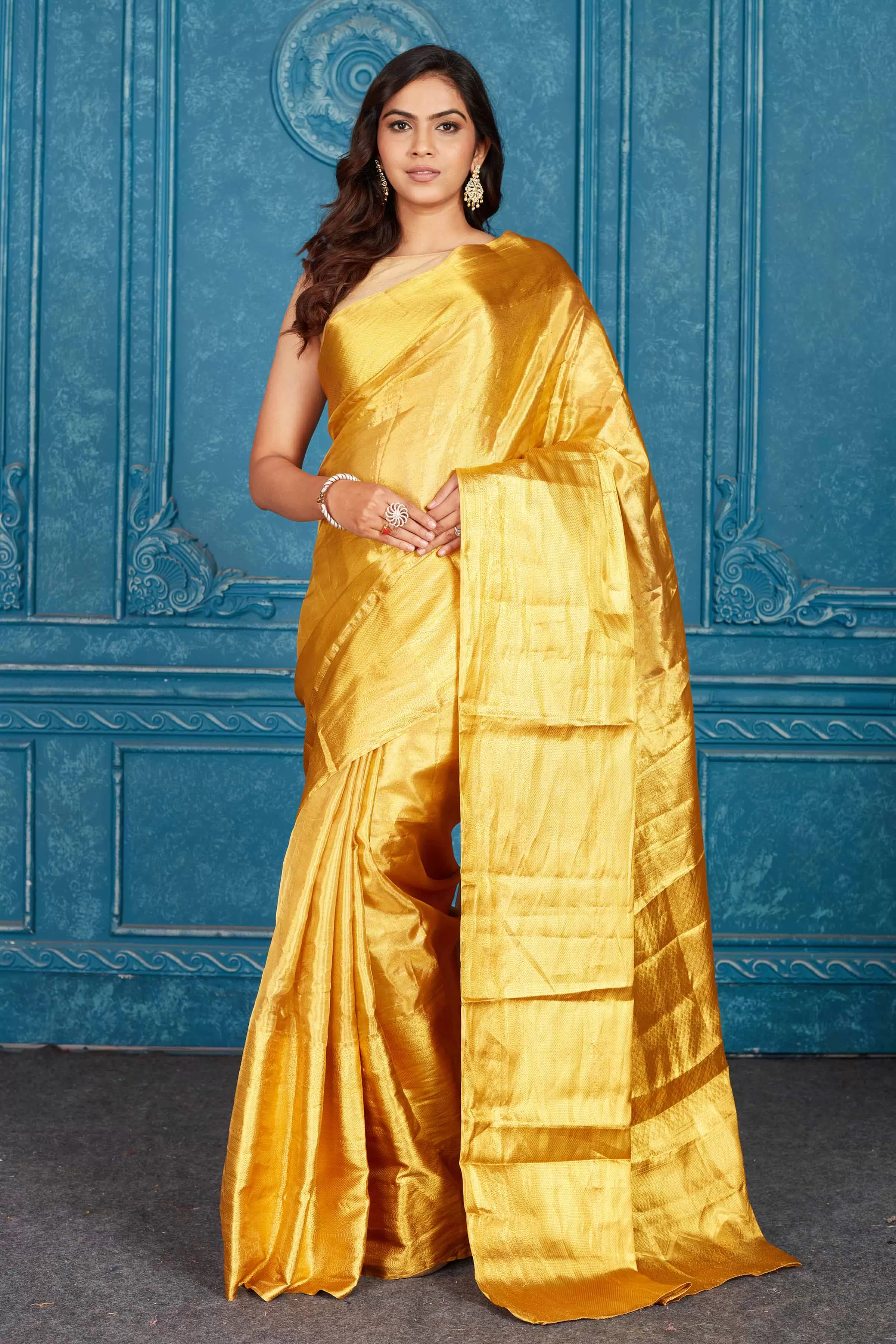 91A463 Golden Heavy Kanchipuram Silk Saree