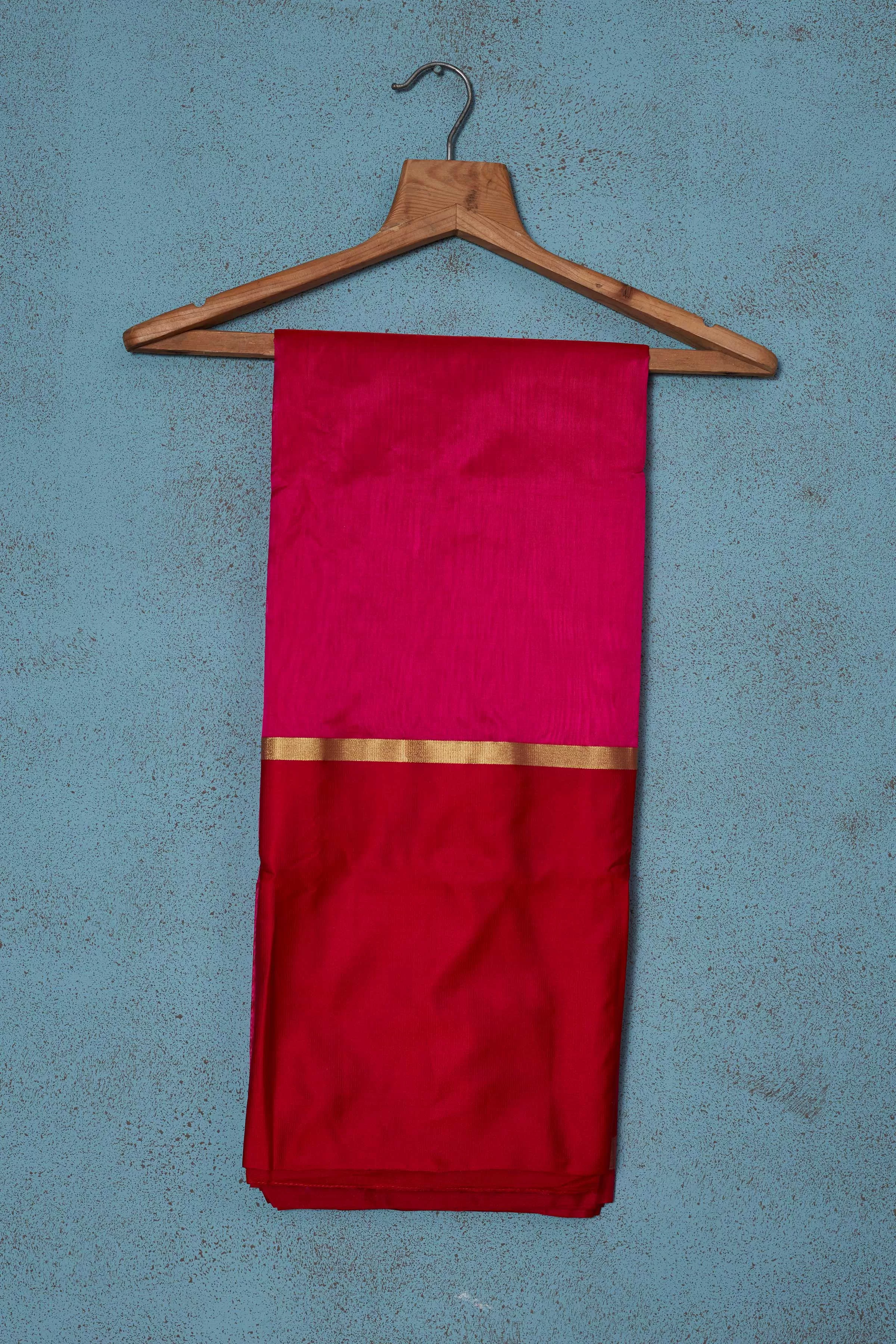 92A148 Solid Pink Pattu Silk Saree With Red Mashru Border