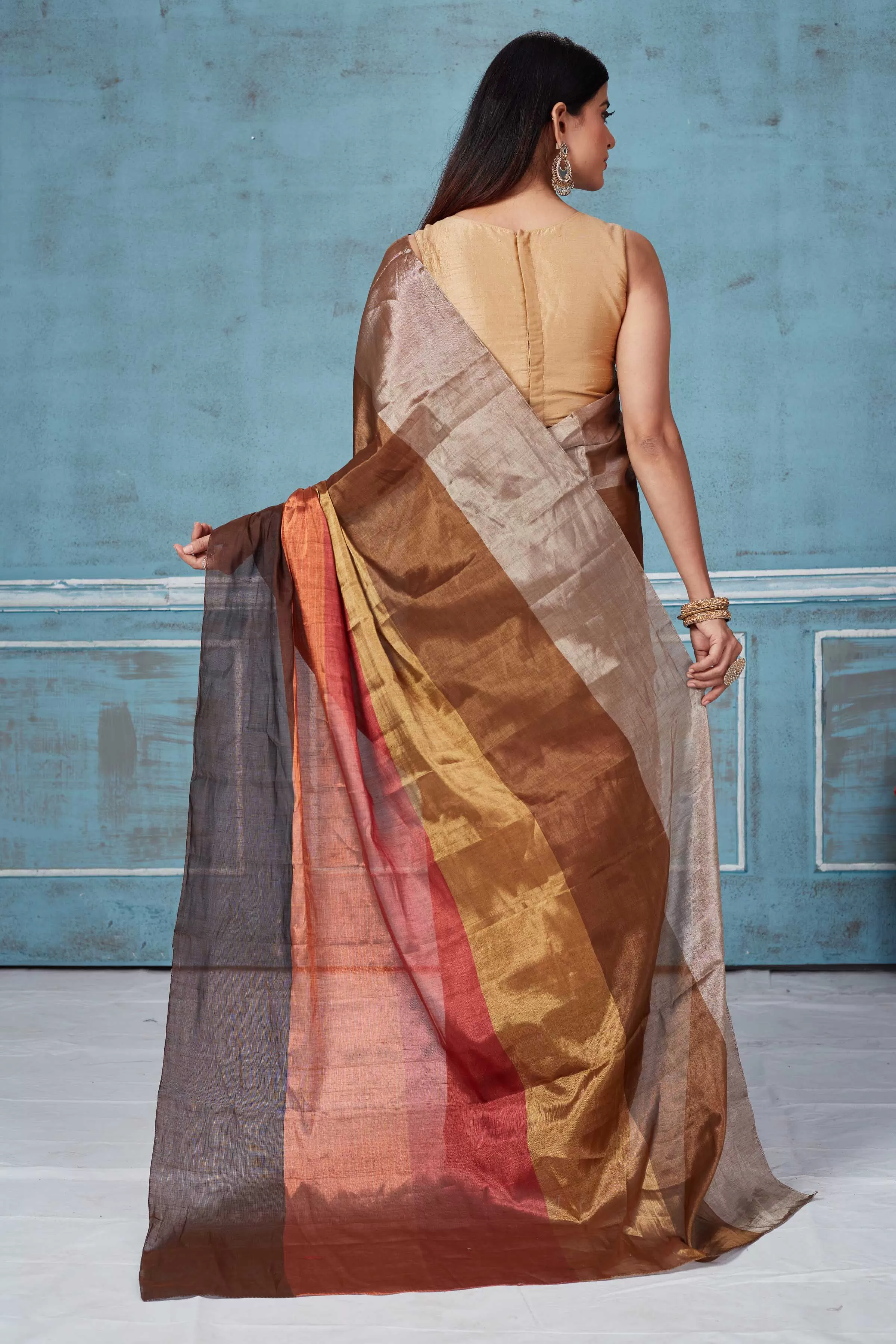 92A166 Earthy Tones Tissue Silk Golden Zari Saree