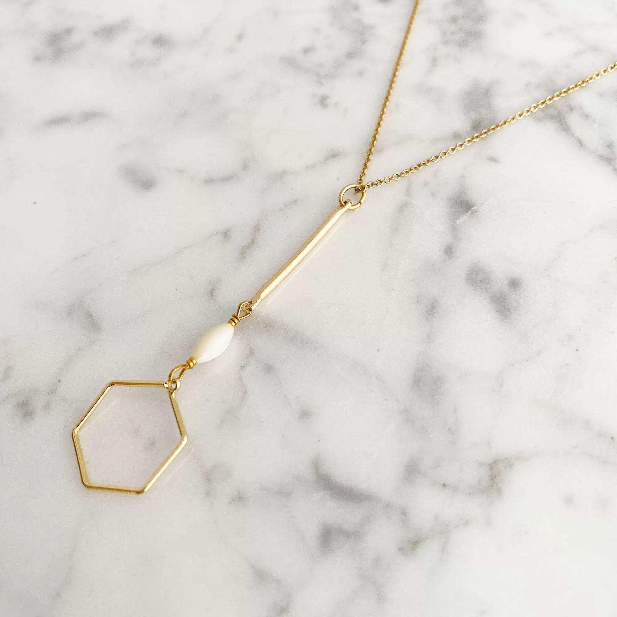 AINSLAY gold hexagon pendant necklace