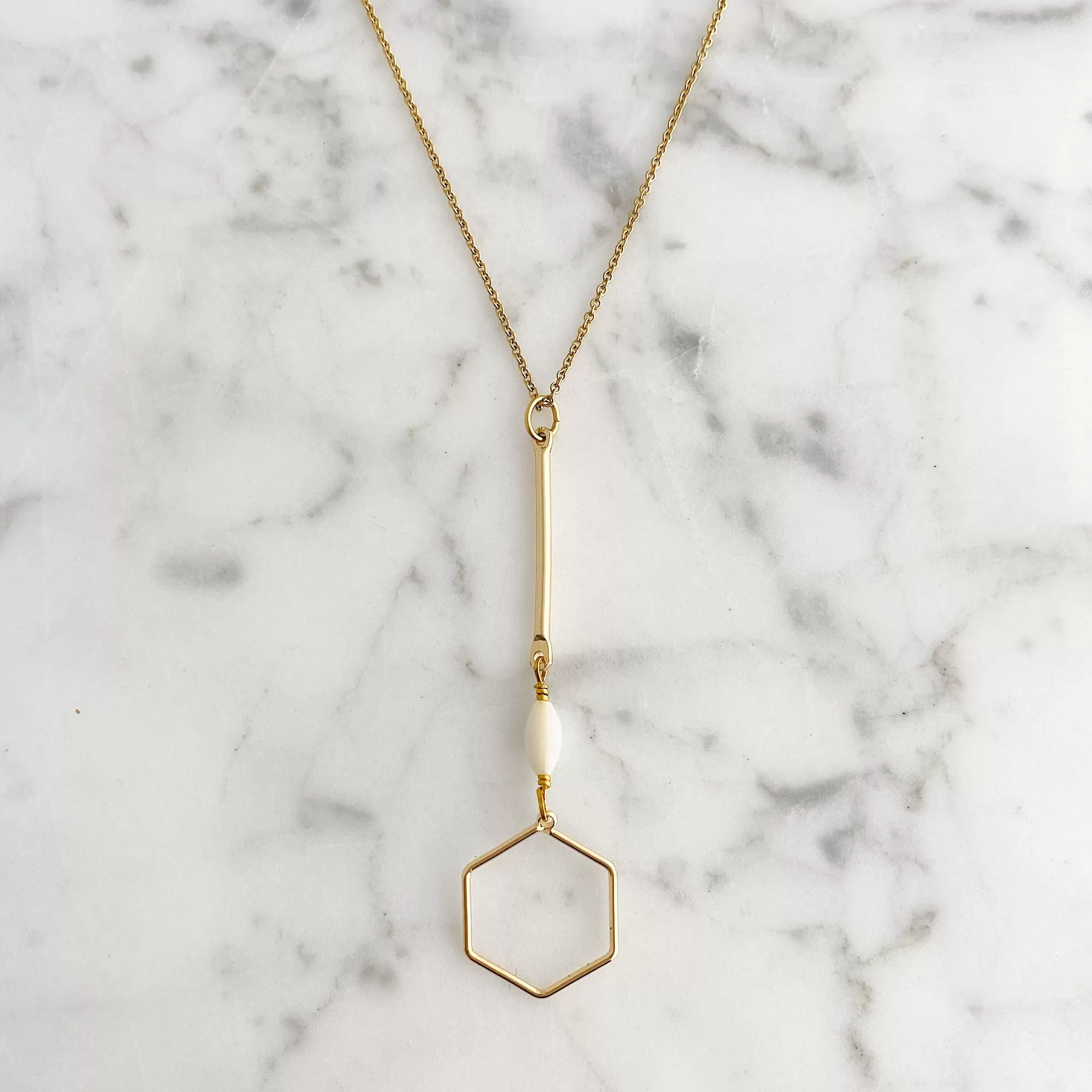 AINSLAY gold hexagon pendant necklace