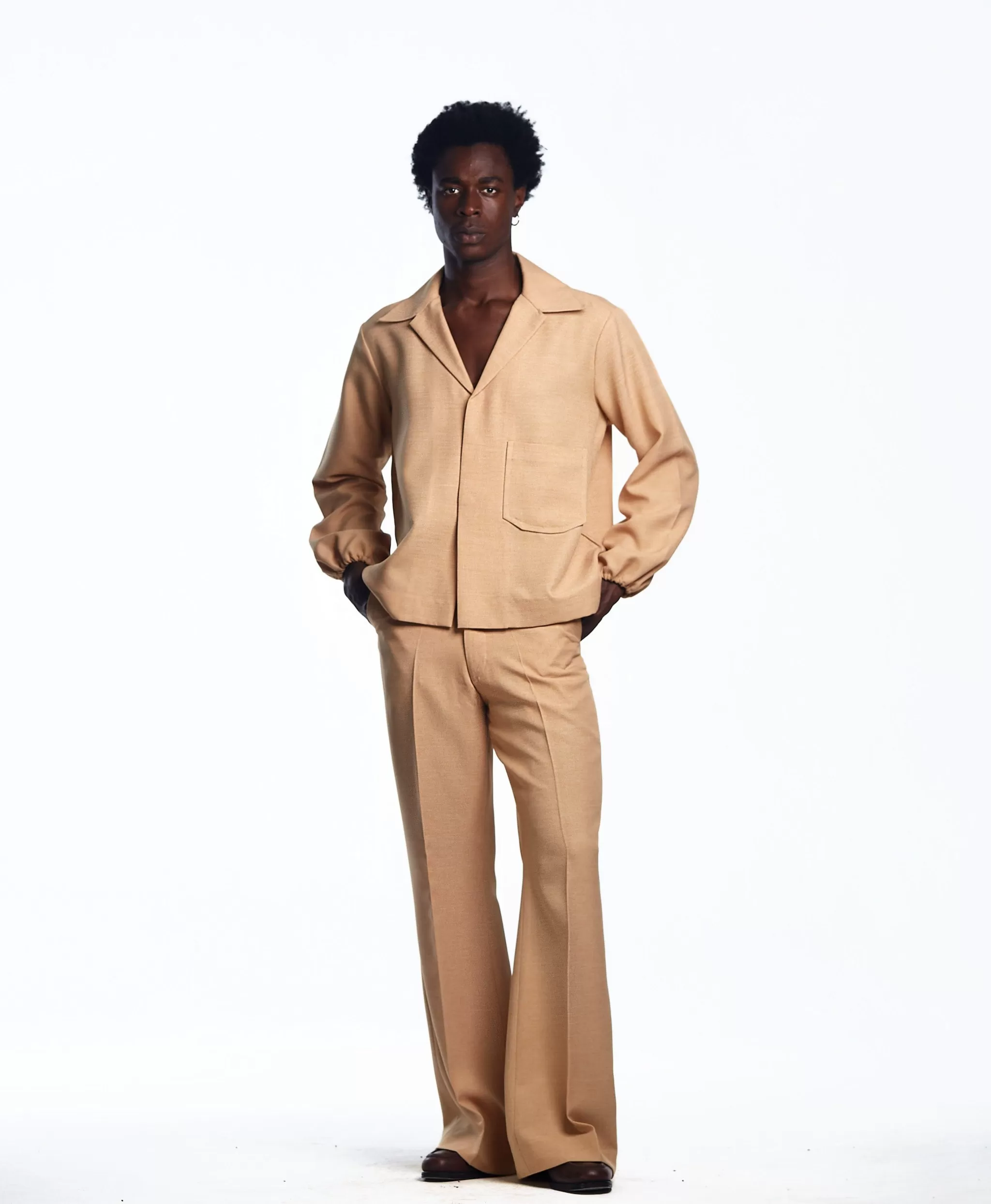 AJABENG Ampadu Wool-Linen Blend Bell Bottom Pants