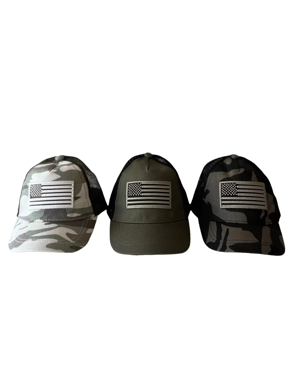 American Flag Kids Trucker Hat, Black Camo