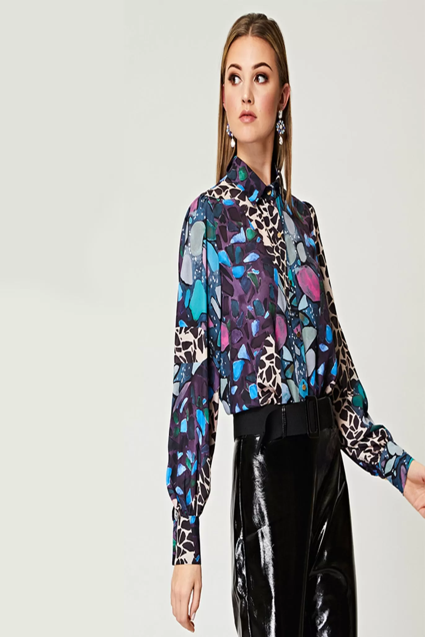 Angeleye Multi Print Short Chiffon Blouse