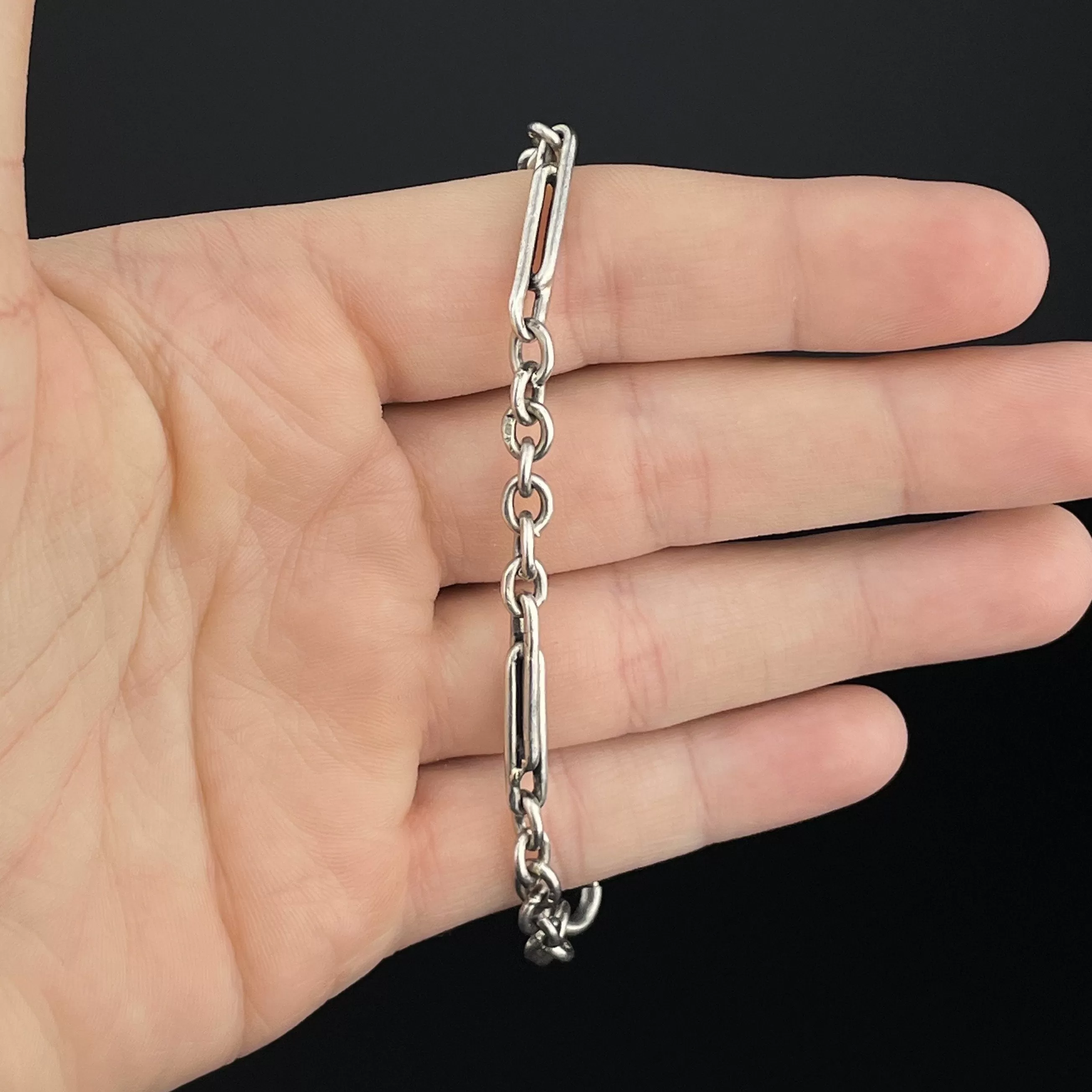 Antique Trombone Link Silver Watch Chain Bracelet