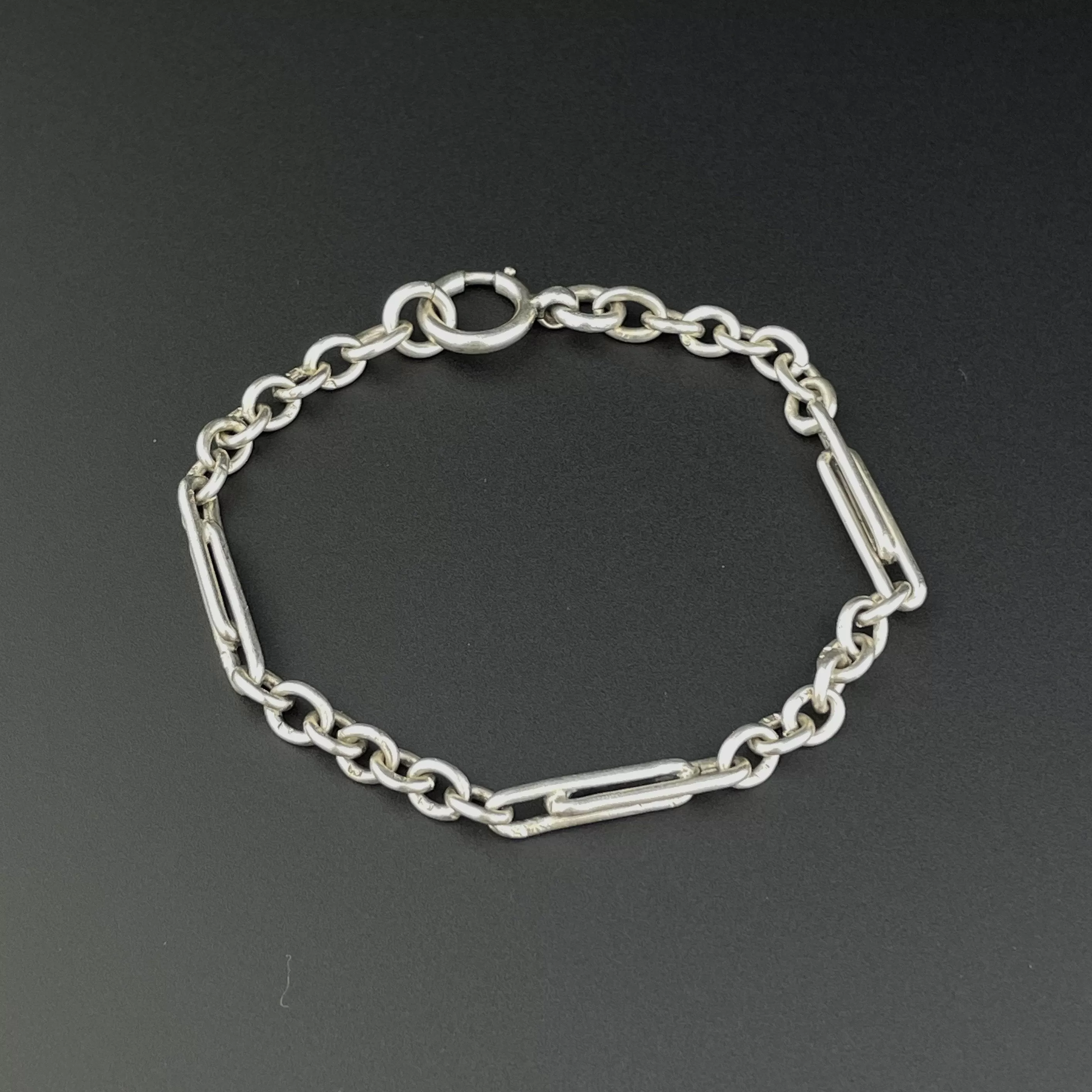 Antique Trombone Link Silver Watch Chain Bracelet