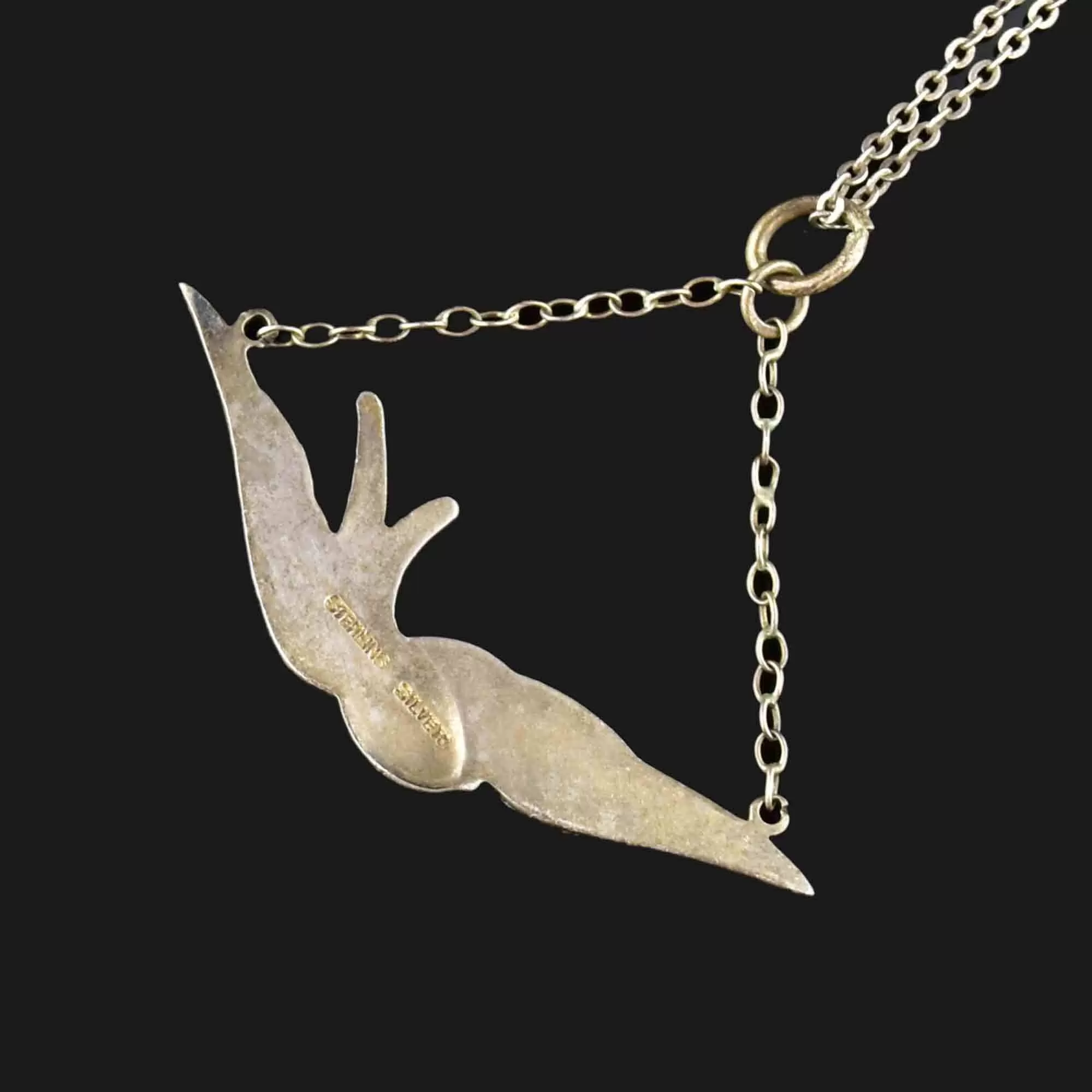 Art Deco Silver Enamel Swallow Bird Necklace