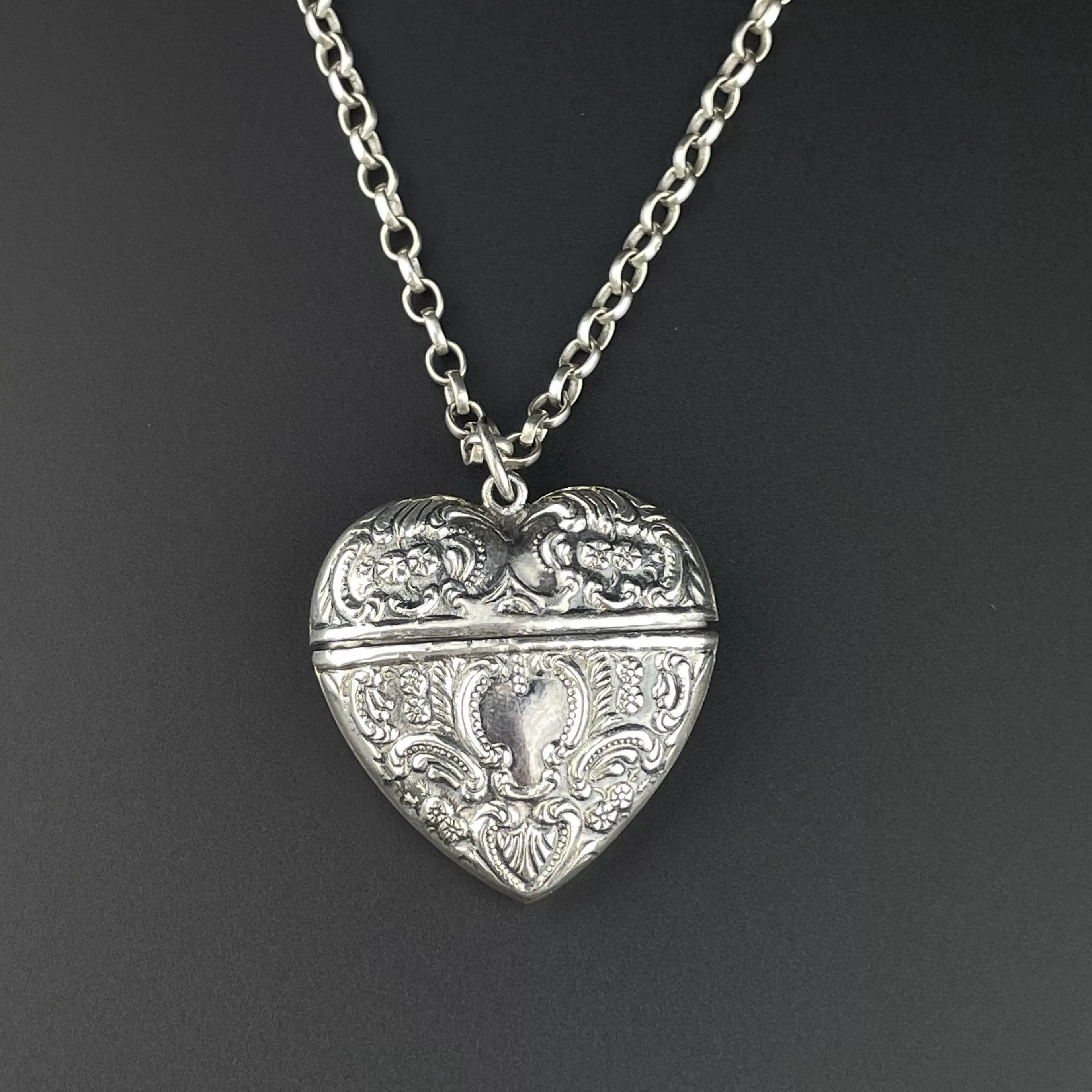 Art Nouveau Silver Repousse Sweetheart Large Keepsake Heart Locket