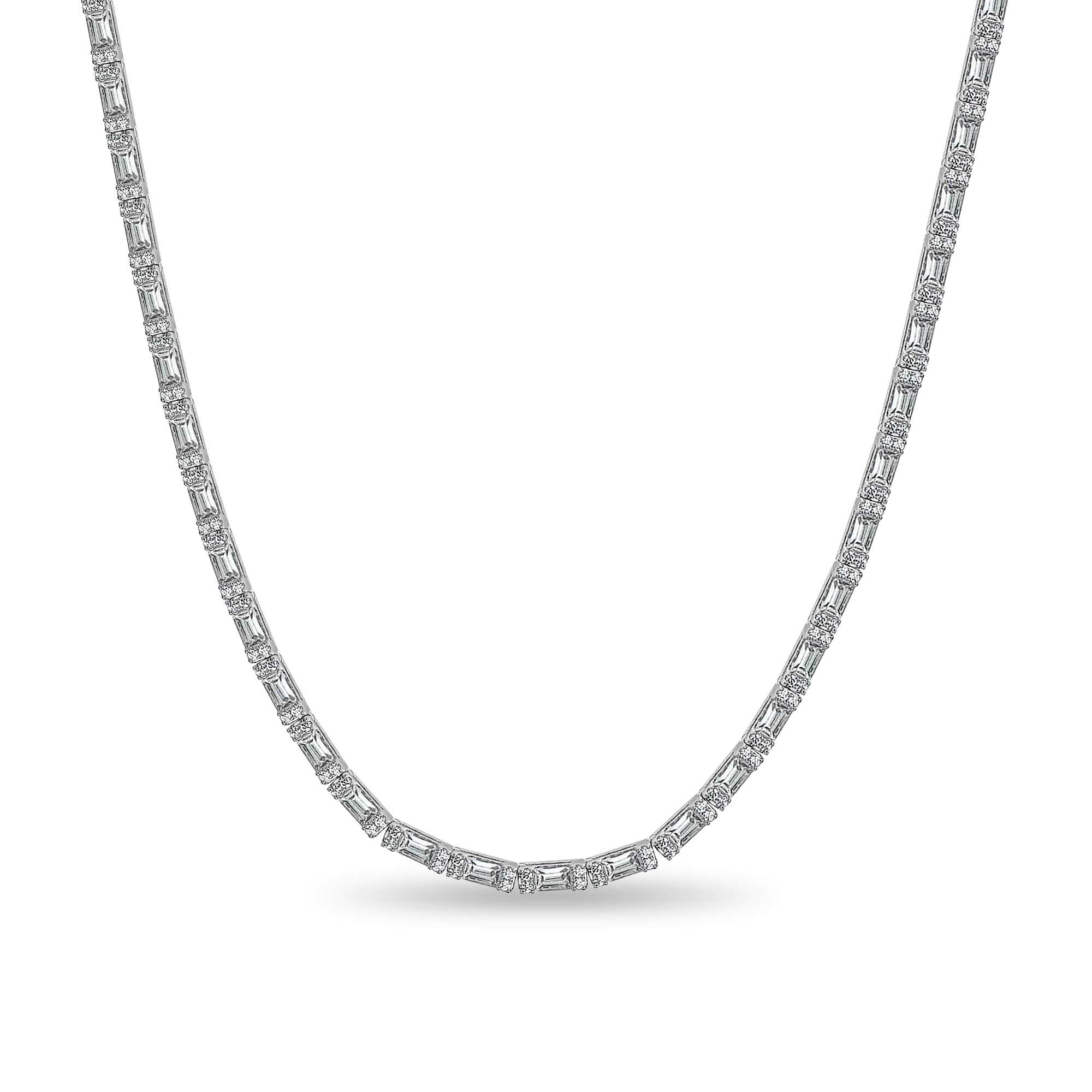 Baguette and Round Cut Tennis Chain - 3mm White Gold