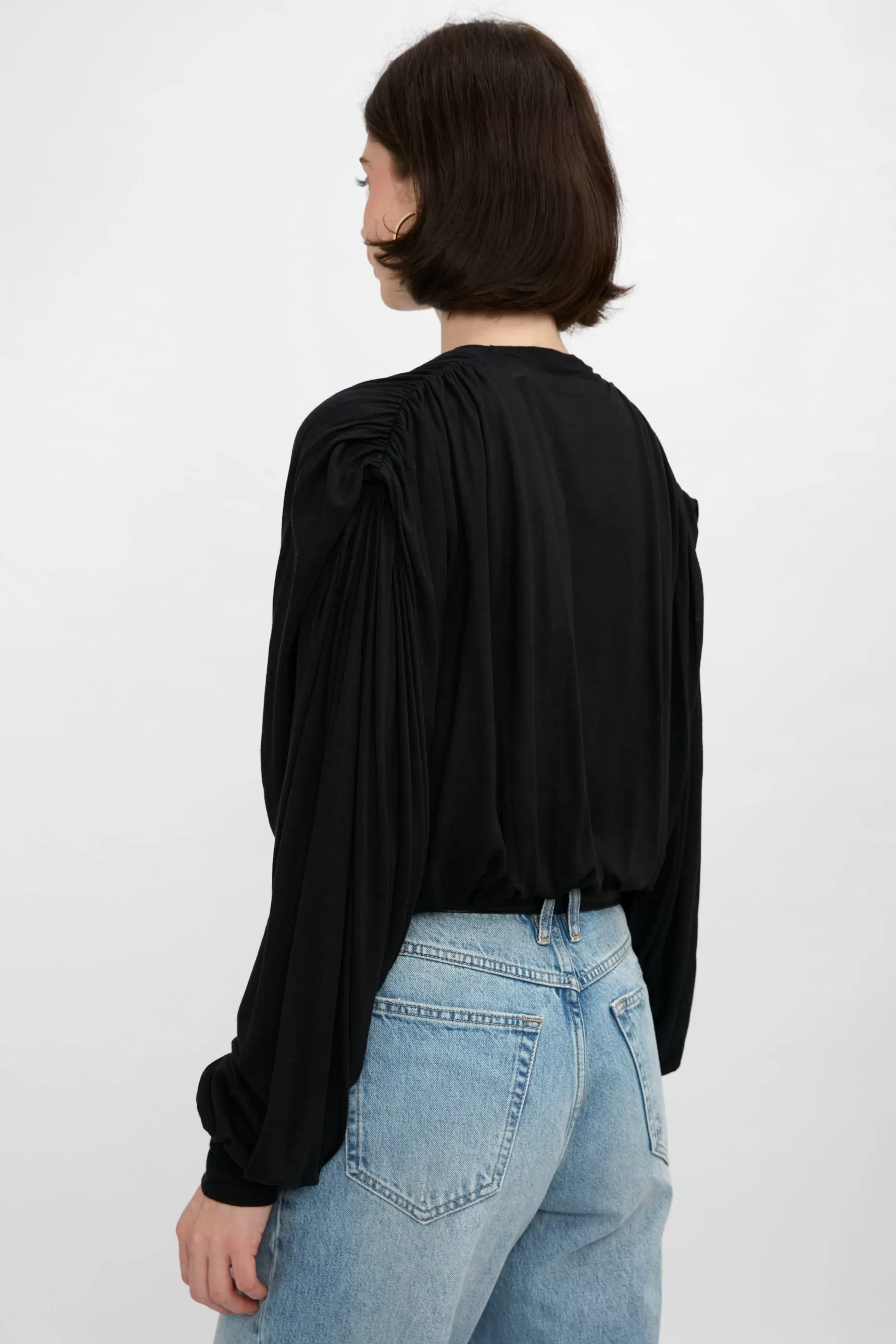 Barba V-Neck Blouse in Black