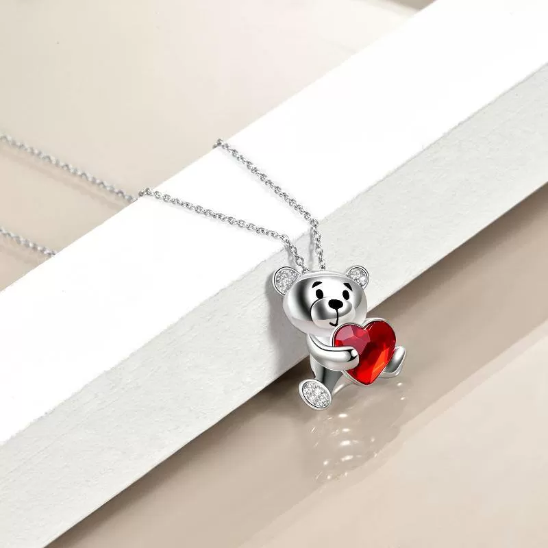 Bear Crystal Pendant Necklace Jewelry in White Gold Plated Sterling Silver