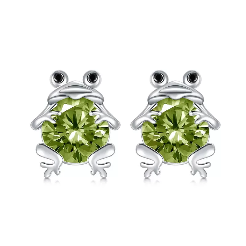 Birthstone Frog Earring S925 Sterling Silver Frog Stud Earrings Jewelry for Women Wife Birthday Day Gifts for Girls Daughter