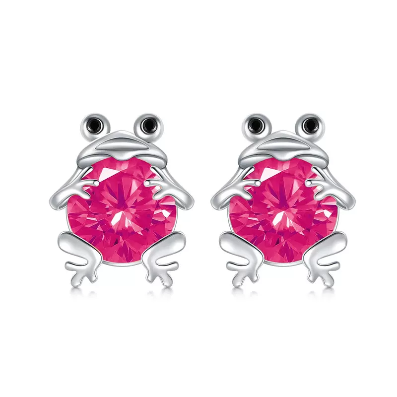 Birthstone Frog Earring S925 Sterling Silver Frog Stud Earrings Jewelry for Women Wife Birthday Day Gifts for Girls Daughter