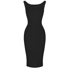 Black Sleeveless 1940s Hollywood Style Bodycon Wiggle Dress